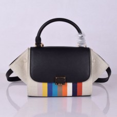 Borsa tote Celine Small Trapeze in tela nera a righe arcobaleno.