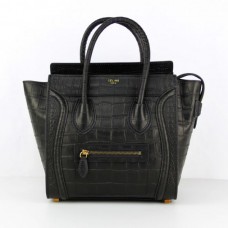 Borsa Celine Medium Luggage Tote in pelle di coccodrillo nera