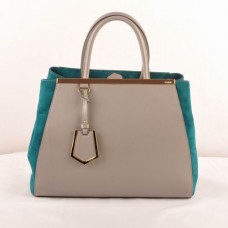 Borsa media Fendi 2jours in pelle Ferrari grigia con inserti in pelle di agnello verde