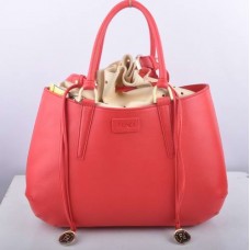 Borsa grande Fendi B Fab in pelle di cervo color rosso anguria con manico superiore