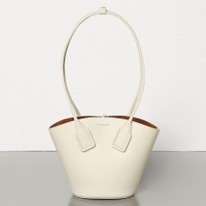 Bottega Veneta Small Basket Tote In White Calfskin Bottega Veneta Small Basket Tote In White Calfskin