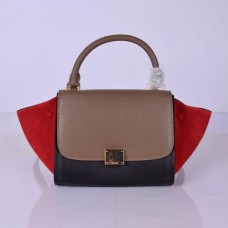 Borsa Celine Small Trapeze in pelle, color kaki, nero e rosso Borsa Celine Small Trapeze in pelle, color kaki, nero e rosso