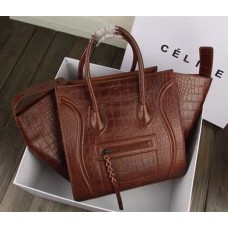 Borsa Celine Boston in pelle di coccodrillo color caffè
