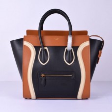 Borsa Celine Large Luggage Tote nera, marrone e bianca