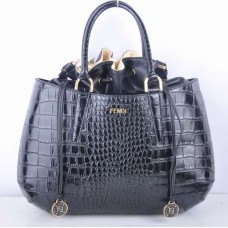 Borsa grande Fendi B Fab in pelle nera effetto coccodrillo con manico superiore