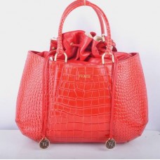 Borsa grande Fendi B Fab in pelle con venature di coccodrillo rosse, con manico superiore.