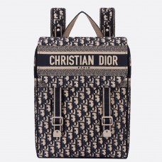 Zaino Dior in tela blu con ricamo obliquo