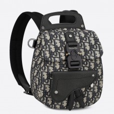 Mini zaino Dior Saddle in jacquard obliquo blu