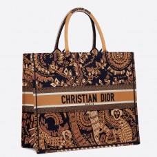 Borsa tote Dior Book in tela arancione con ricami animalier