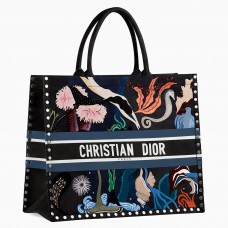 Borsa Dior Book Tote in tessuto multicolore con motivo Water Element dipinto a mano
