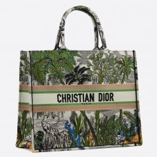 Borsa tote Dior Book in verde Toile De Jouy Tropicalia