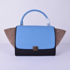 Borsa Celine Large Trapeze in pelle scamosciata blu, nera e kaki Borsa Celine Large Trapeze in pelle scamosciata blu, nera e kaki
