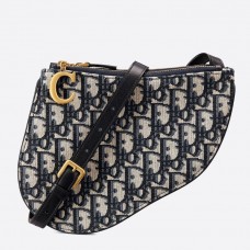 Pochette Dior Saddle Trio con tracolla in tela obliqua blu