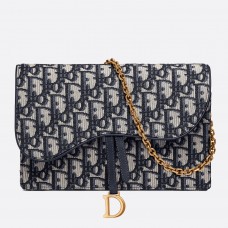 Pochette Dior blu obliqua con catena a sella