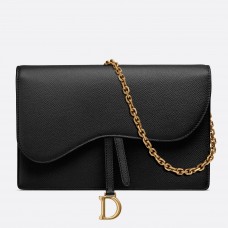 Pochette Dior in pelle di vitello nera con catena a sella