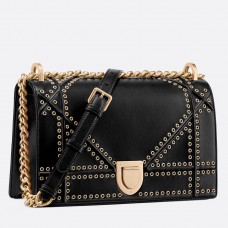 Borsa Dior Diorama in pelle di agnello nera con occhielli