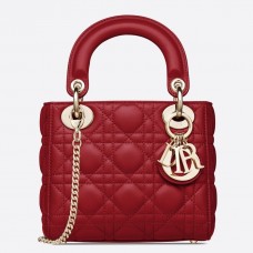 Mini borsa a catena Lady Dior di Dior in pelle di agnello rossa Mini borsa a catena Lady Dior di Dior in pelle di agnello rossa