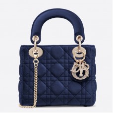 Mini borsa Lady Dior in velluto blu con catena Mini borsa Lady Dior in velluto blu con catena