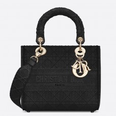 Borsa Dior Lady D-Lite media in tela nera ricamata