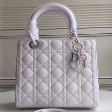 Borsa Lady Dior media in pelle di agnello bianca
