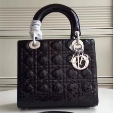 Borsa Lady Dior media in pelle verniciata nera