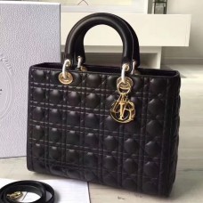 Borsa Lady Dior grande in pelle di agnello nera