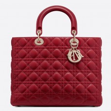 Borsa Lady Dior grande in pelle di agnello cannage rossa