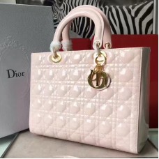 Borsa Lady Dior grande in pelle verniciata beige Borsa Lady Dior grande in pelle verniciata beige