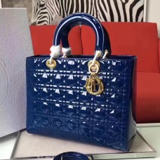 Borsa Lady Dior grande in pelle verniciata blu Borsa Lady Dior grande in pelle verniciata blu