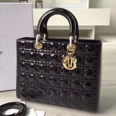 Borsa Lady Dior grande in pelle verniciata nera Borsa Lady Dior grande in pelle verniciata nera