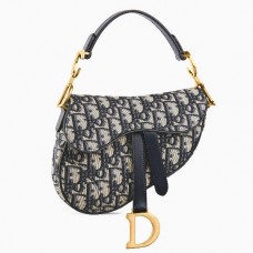 Mini borsa a tracolla Dior in tela jacquard obliqua blu