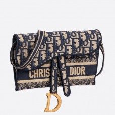 Pochette Dior Saddle in tela obliqua blu
