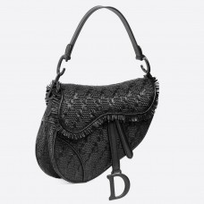 Borsa a tracolla Dior in pelle nera intrecciata con frange Borsa a tracolla Dior in pelle nera intrecciata con frange