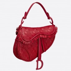 Borsa a tracolla Dior in pelle intrecciata rossa con frange Borsa a tracolla Dior in pelle intrecciata rossa con frange