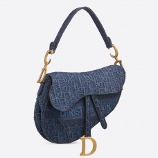 Borsa a tracolla Dior in tela Dior Oblique blu denim Borsa a tracolla Dior in tela Dior Oblique blu denim