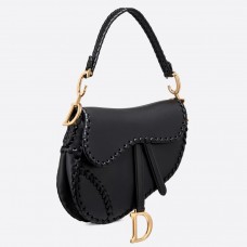 Borsa Saddle Dior in pelle di vitello nera con bordi filettati