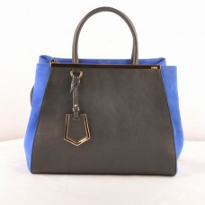 Borsa media Fendi 2jours in pelle Ferrari nera con inserti in pelle di agnello blu