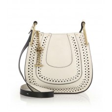 Borsa a tracolla piccola Chloe Hayley in pelle traforata bianca Borsa a tracolla piccola Chloe Hayley in pelle traforata bianca