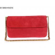 Borsa a tracolla piccola Celine Gourmette in pelle scamosciata rossa S1