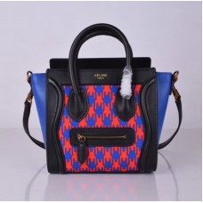 Borsa tote Celine Small Luggage nera con stampa pied de poule